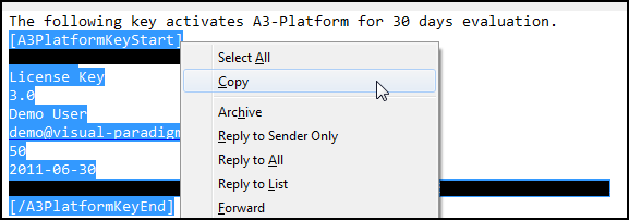 copy key from email