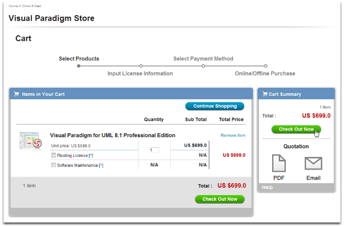 Product in cart.