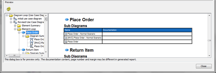 show subdiagram summary content
