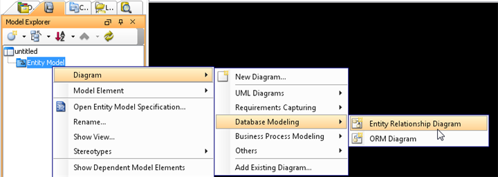 Create entity relationship diagram under 'Entity Model'