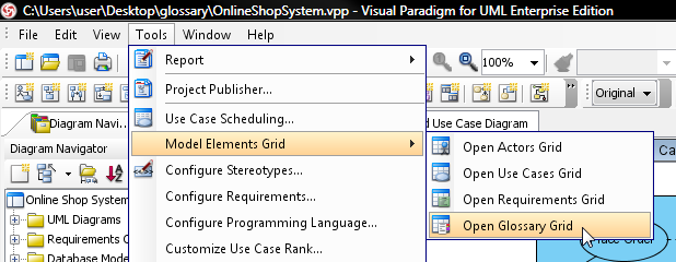 open glossary grid